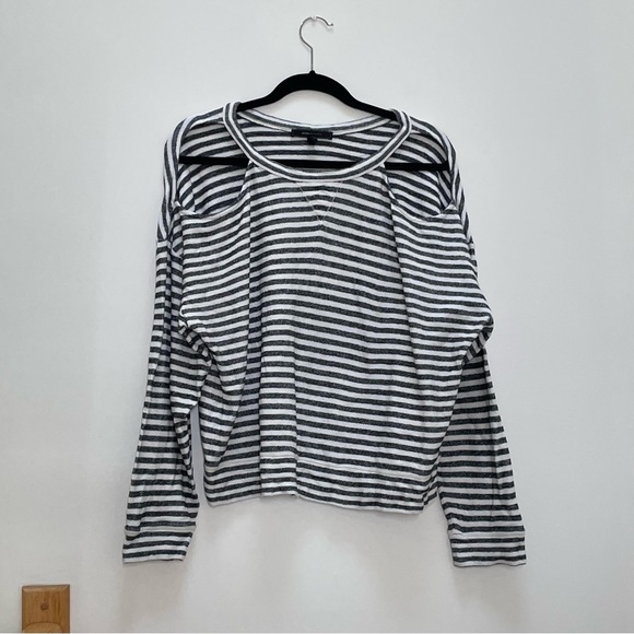 { BCBG Max Azria Top } Striped Sweatshirt With Shoulder Cut Outs Eznei - Picture 1 of 9